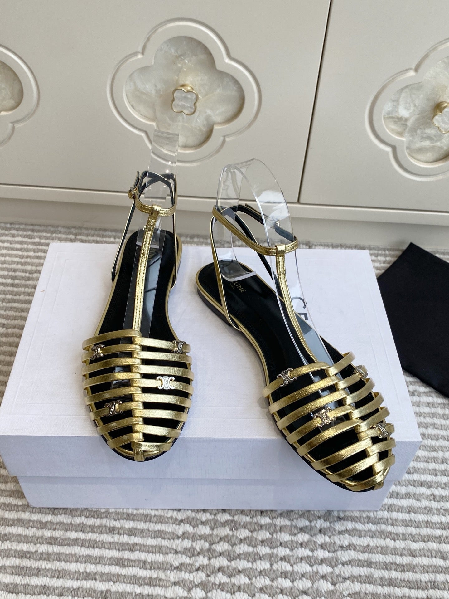 CELINE 26S CLEA TRIOMPHE GLADIATOR SANDALS IN GOLD LAMBSKIN