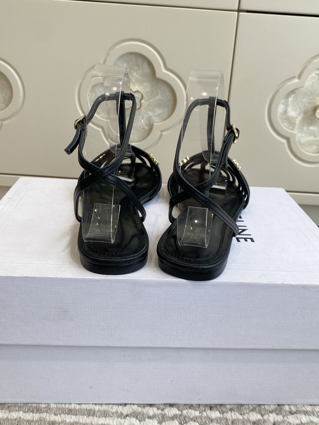 CELINE 26S CLEA TRIOMPHE GLADIATOR SANDALS IN BLACK LAMBSKIN