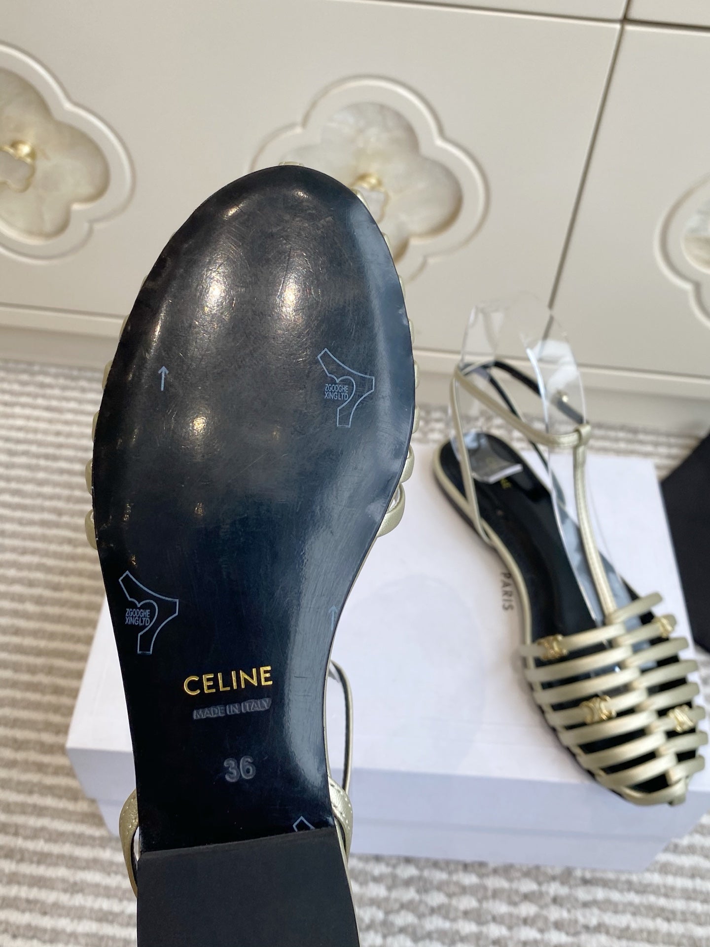 CELINE 26S CLEA TRIOMPHE GLADIATOR SANDALS IN CHAMPAGNE GOLD LAMBSKIN