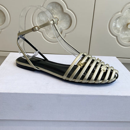 CELINE 26S CLEA TRIOMPHE GLADIATOR SANDALS IN CHAMPAGNE GOLD LAMBSKIN