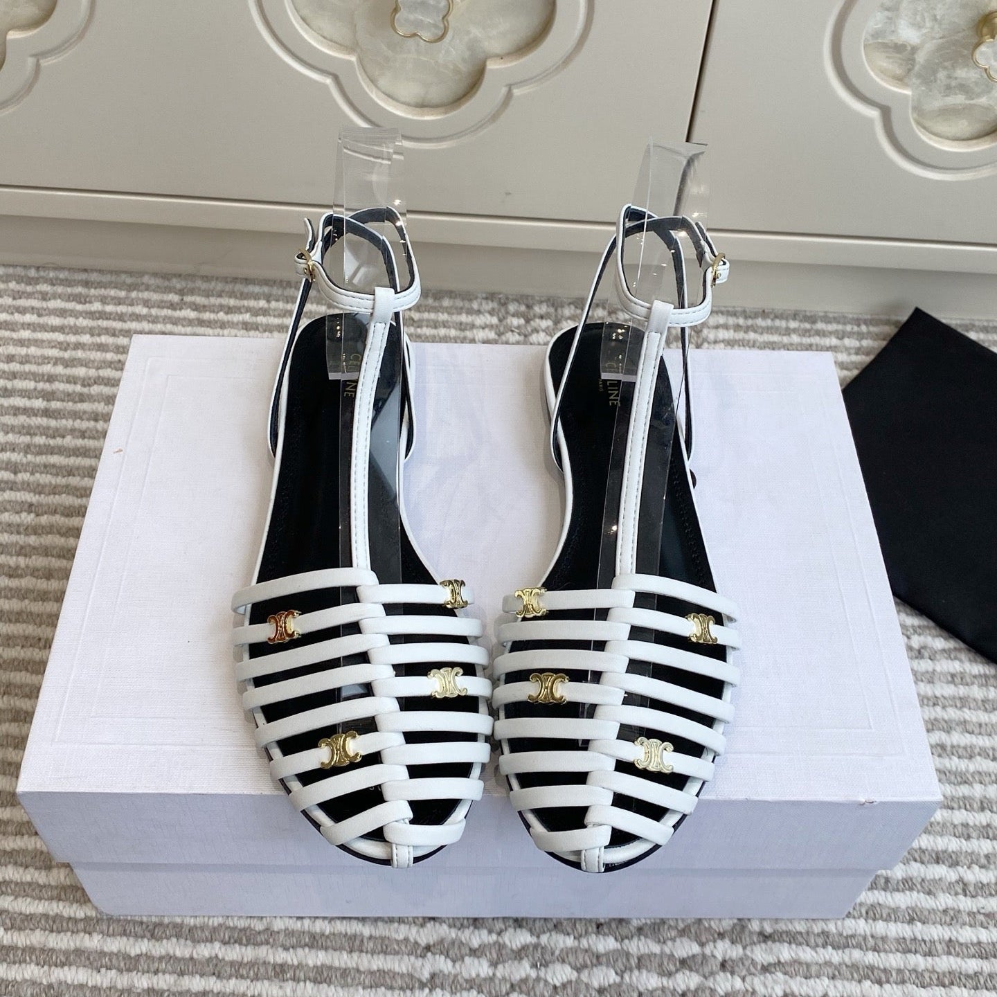 CELINE 26S CLEA TRIOMPHE GLADIATOR SANDALS IN WHITE LAMBSKIN