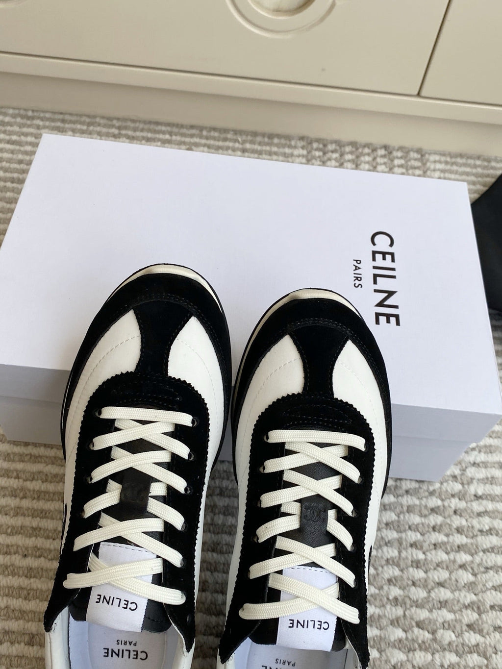 CELINE 26S RUNNER SNEAKERS IN BLACK SUEDE AND WHITE NYLON