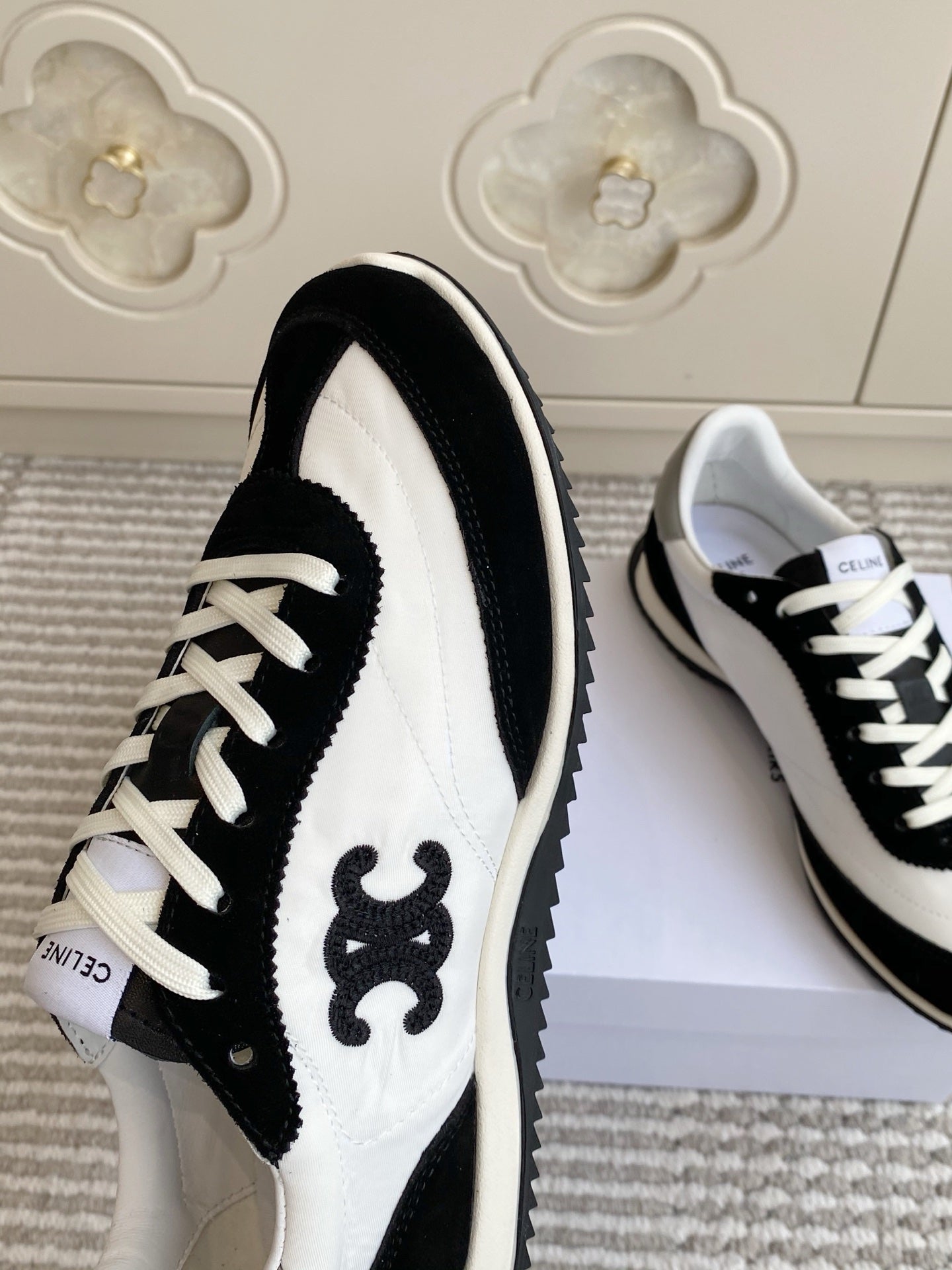 CELINE 26S RUNNER SNEAKERS IN BLACK SUEDE AND WHITE NYLON
