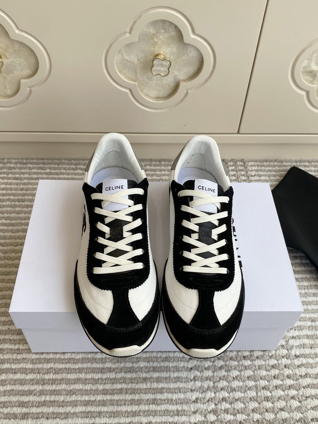 CELINE 26S RUNNER SNEAKERS IN BLACK SUEDE AND WHITE NYLON