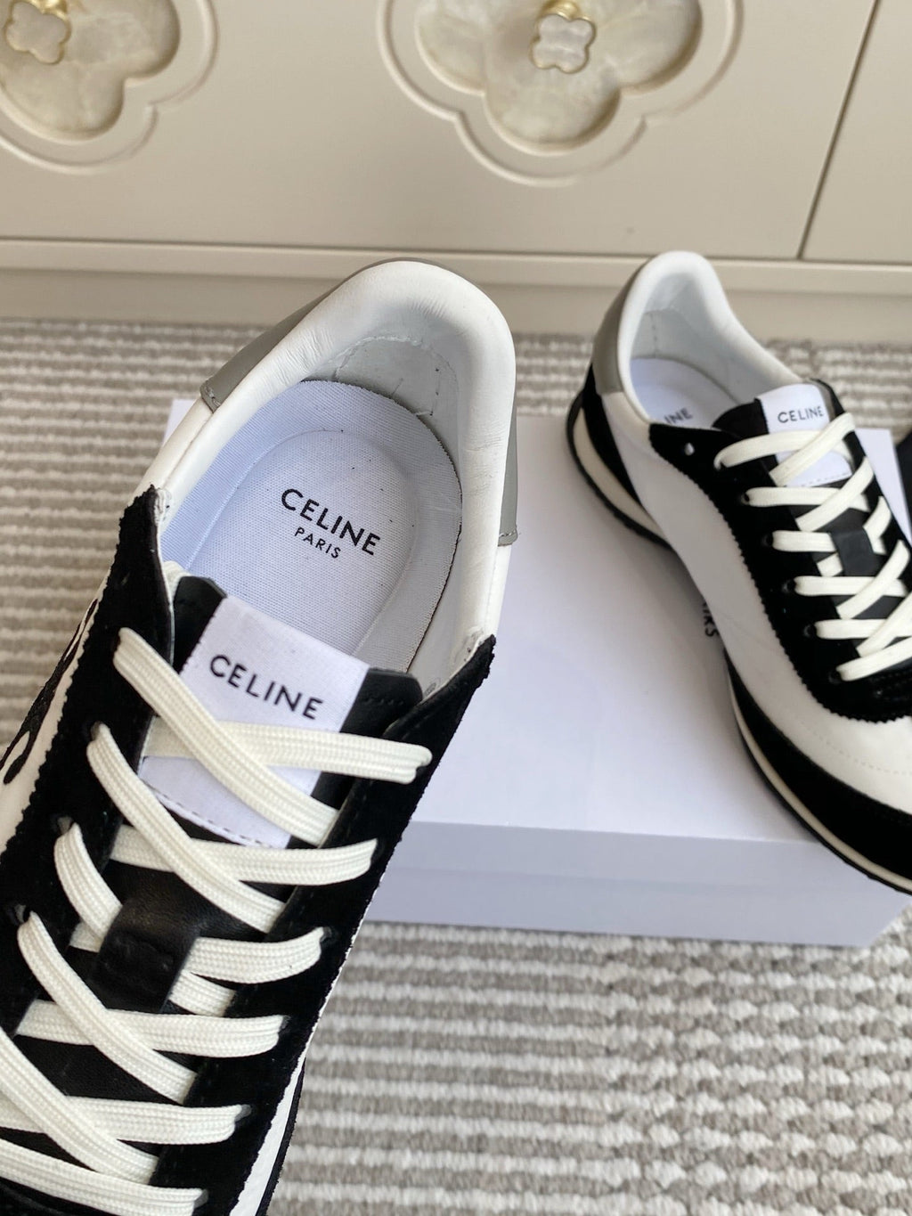 CELINE 26S RUNNER SNEAKERS IN BLACK SUEDE AND WHITE NYLON