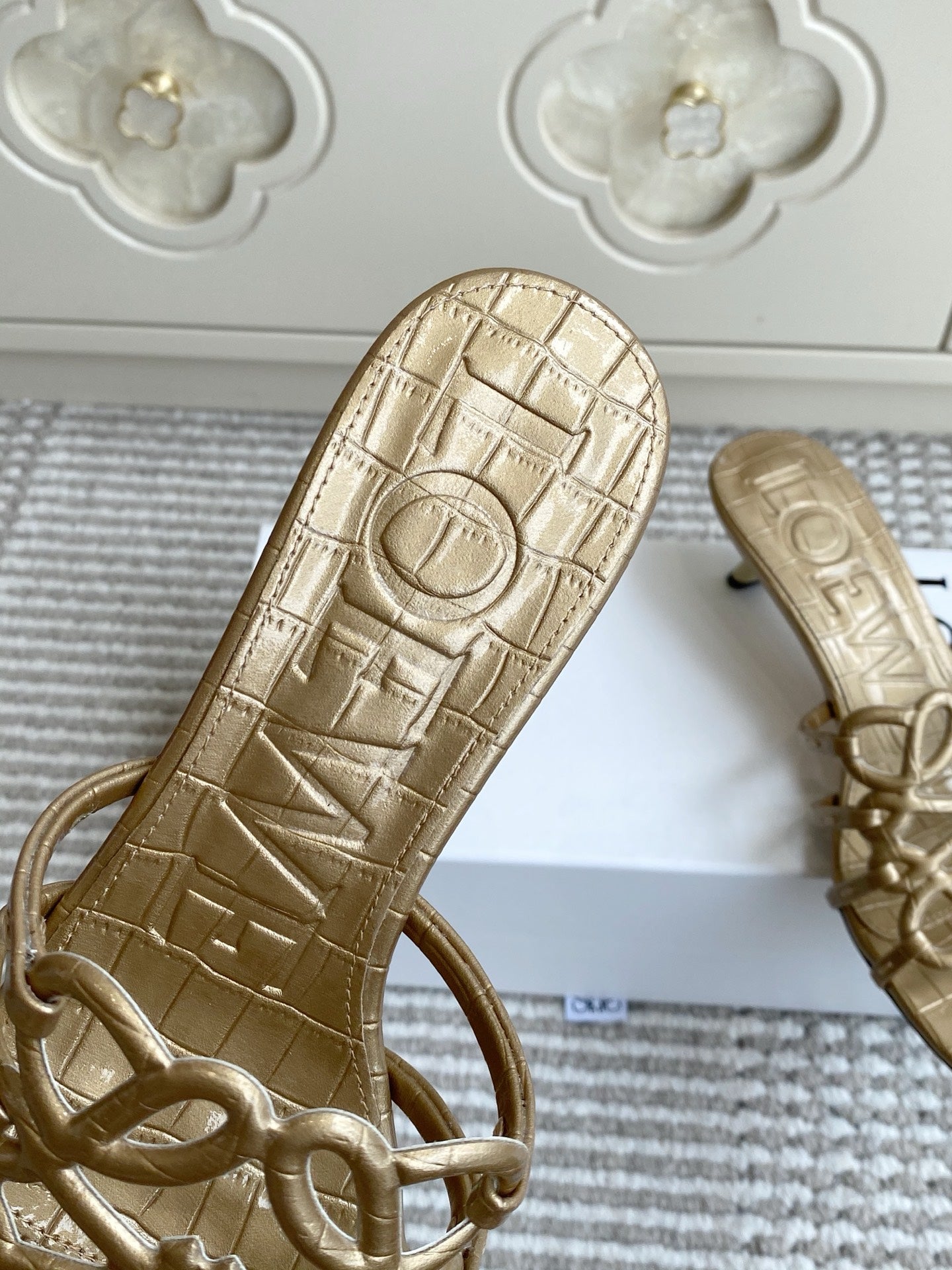 LOEWE 26S HIGH HEEL SANDALS 45MM IN GOLD CROC-EMBOSSED CALFSKIN