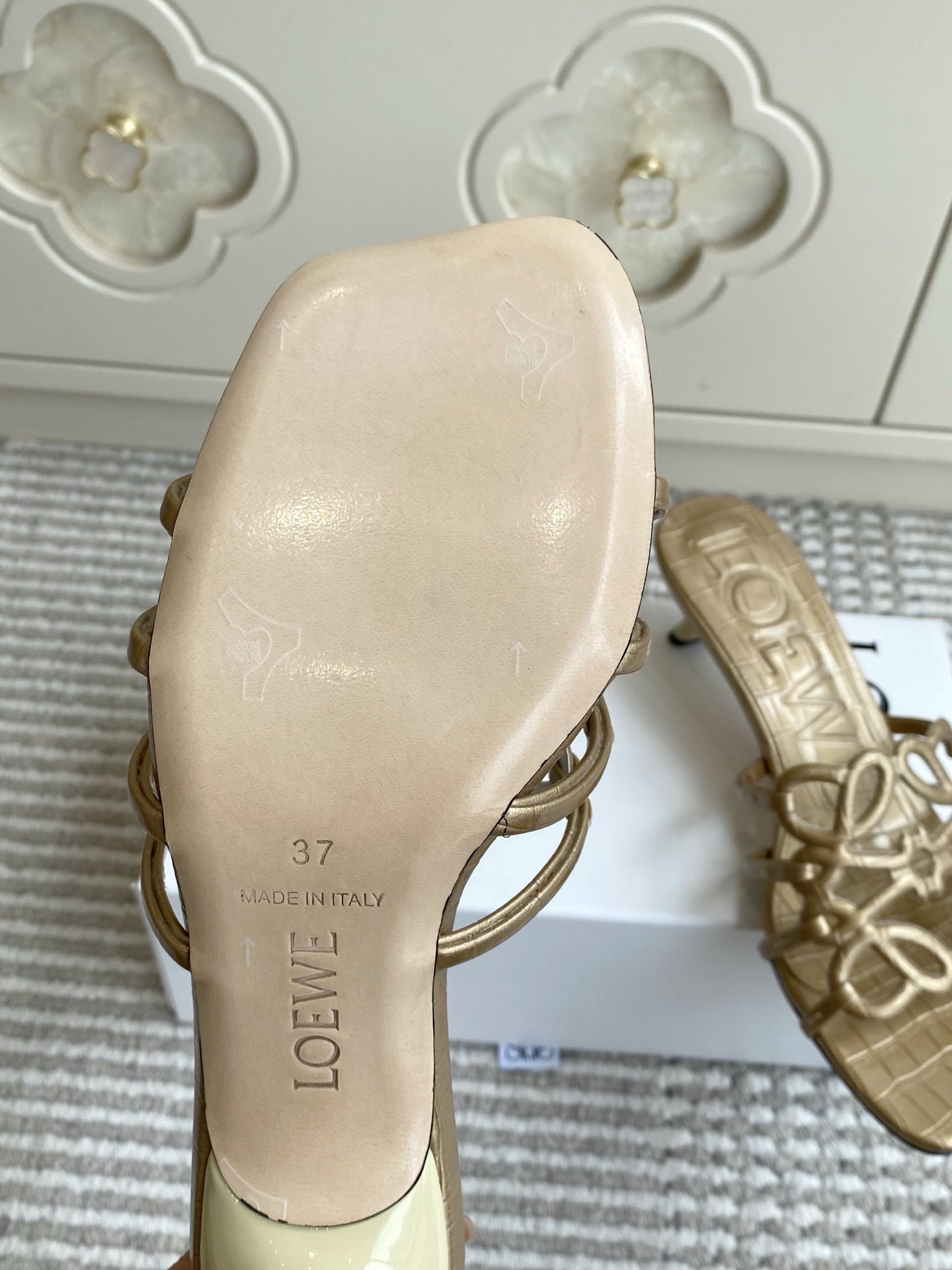 LOEWE 26S HIGH HEEL SANDALS 45MM IN GOLD CROC-EMBOSSED CALFSKIN