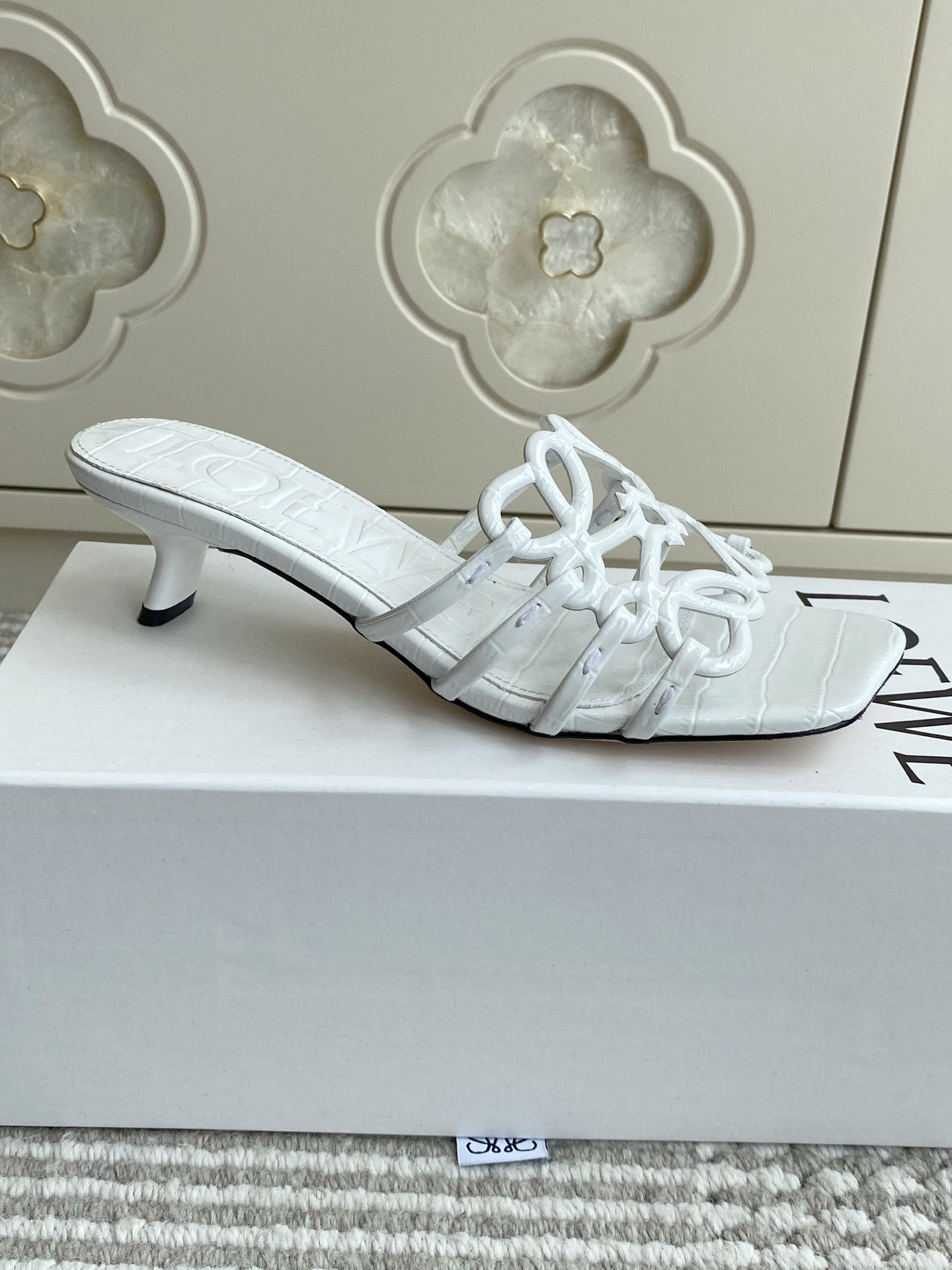 LOEWE 26S HIGH HEEL SANDALS 45MM IN WHITE CROC-EMBOSSED CALFSKIN