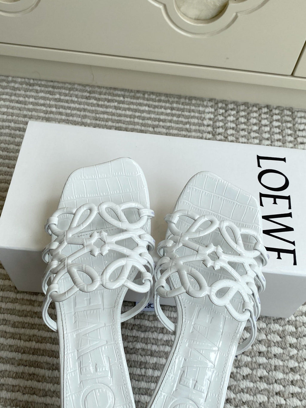 LOEWE 26S HIGH HEEL SANDALS 45MM IN WHITE CROC-EMBOSSED CALFSKIN