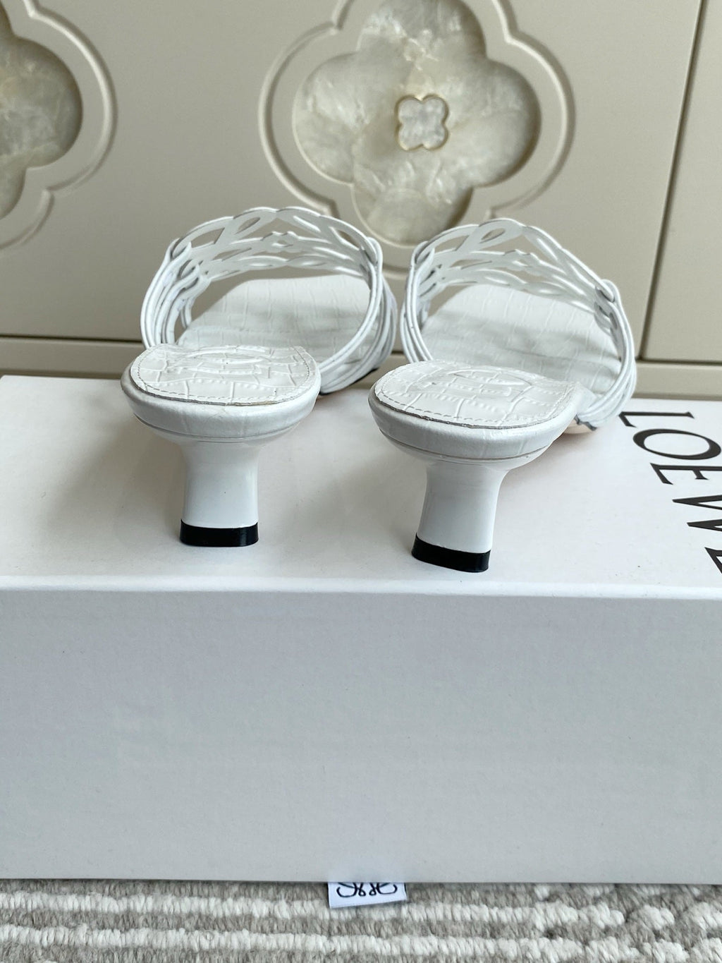 LOEWE 26S HIGH HEEL SANDALS 45MM IN WHITE CROC-EMBOSSED CALFSKIN