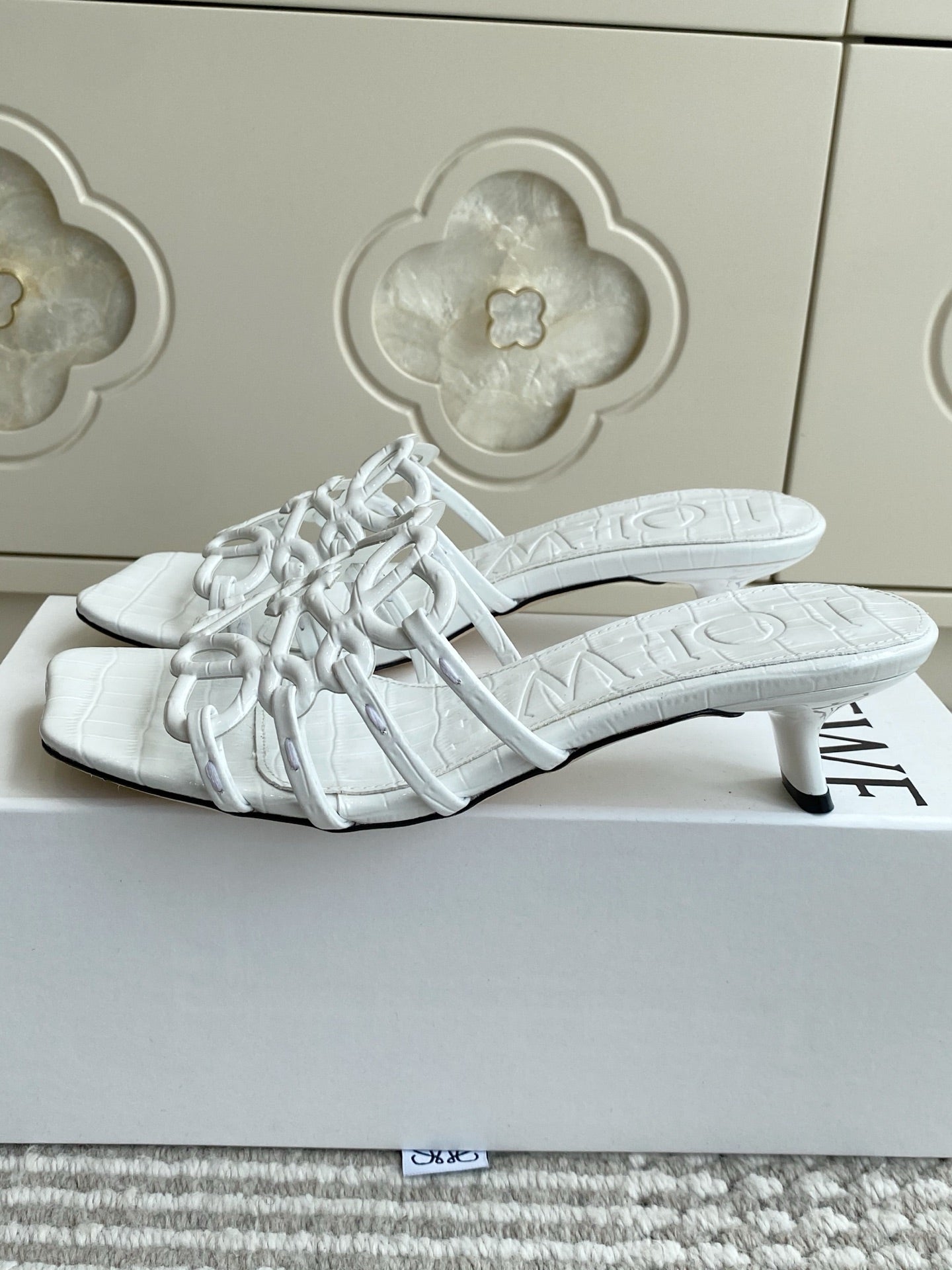 LOEWE 26S HIGH HEEL SANDALS 45MM IN WHITE CROC-EMBOSSED CALFSKIN