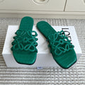 LOEWE 26S SLIDE SANDALS IN GREEN CROC-EMBOSSED CALFSKIN