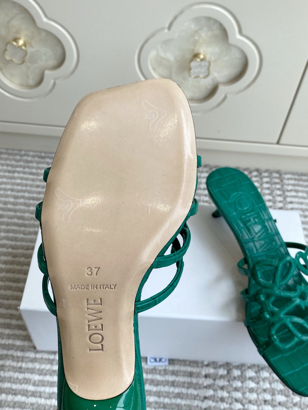 LOEWE 26S HIGH HEEL SANDALS 45MM IN GREEN CROC-EMBOSSED CALFSKIN