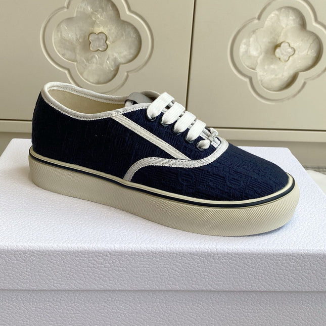 DIOR 26S LOW TOP SNEAKERS IN NAVY BLUE OBLIQUE CANVAS
