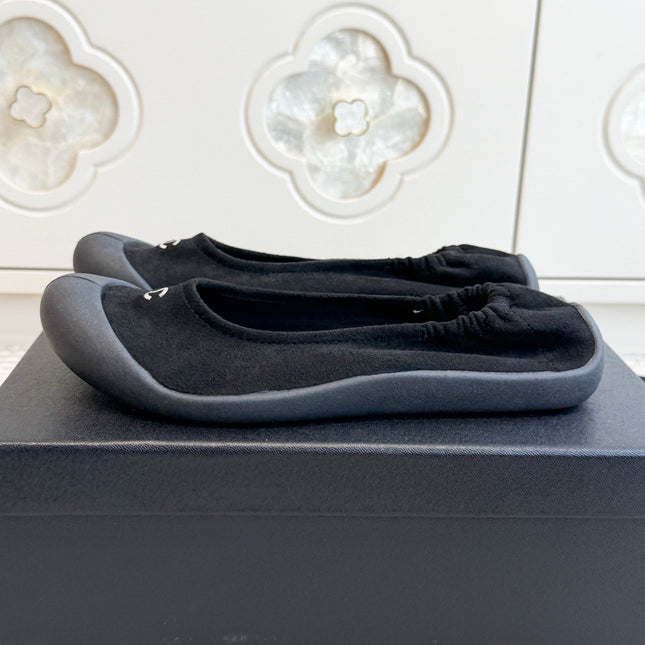 CHANEL 26S BALLET FLATS IN BLACK SUEDE AND LAMBSKIN
