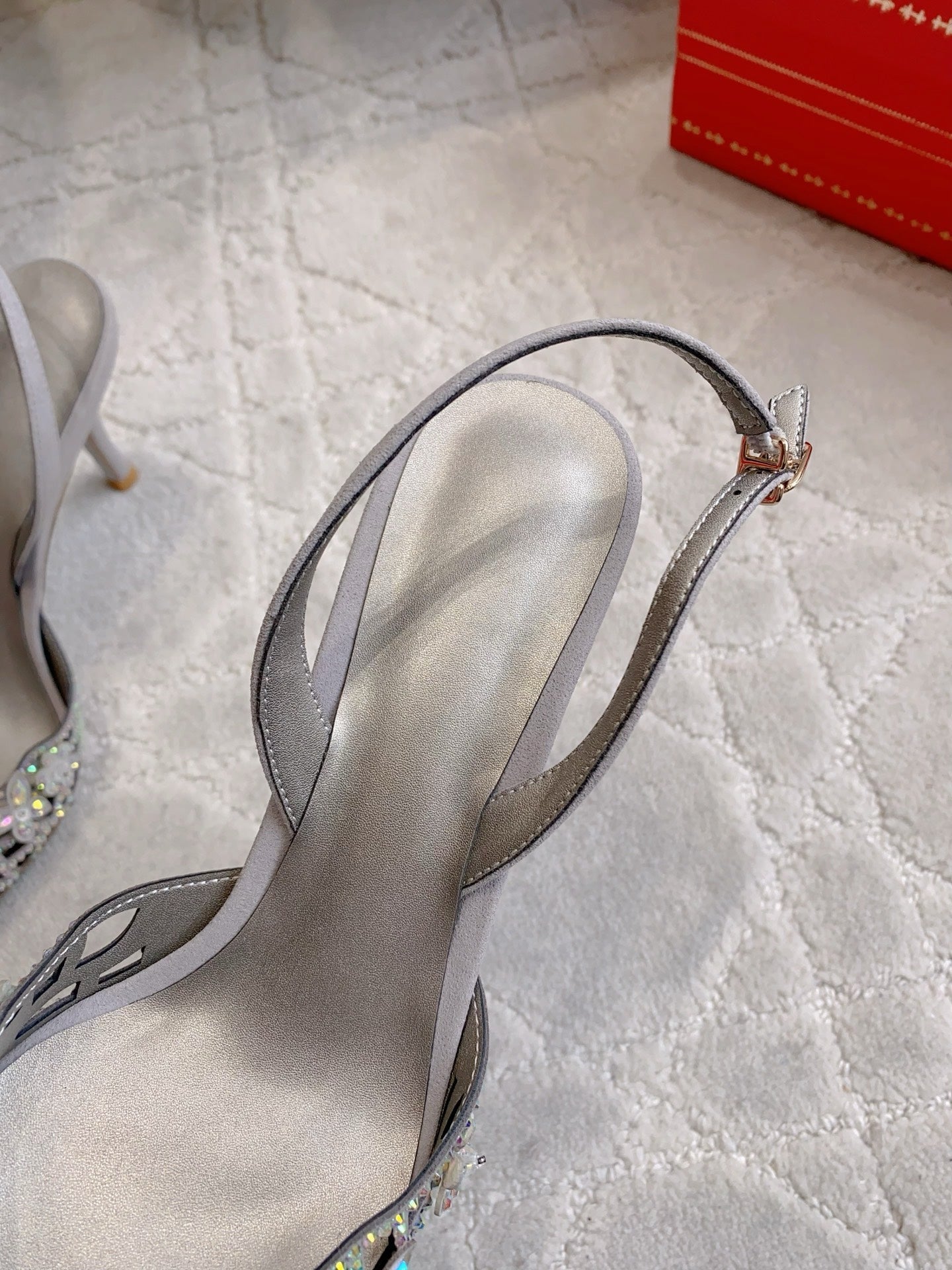 RENE CAOVILLA 26S HEELED SLINGBACKS 65 MM IN GREY CRYSTAL FLOWERS