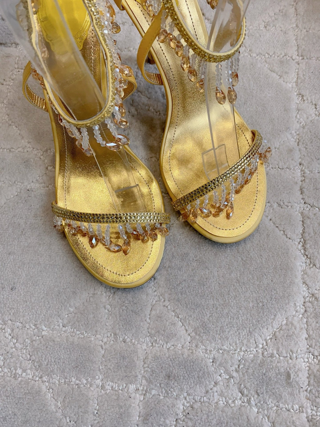 RENE CAOVILLA 26S CLEO HIGH HEELS SANDALS 95 MM IN GOLD LAMBSKIN STYLE 16