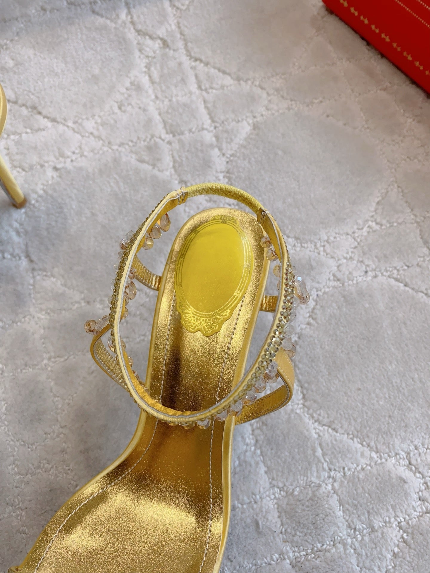 RENE CAOVILLA 26S CLEO HIGH HEELS SANDALS 95 MM IN GOLD LAMBSKIN STYLE 16