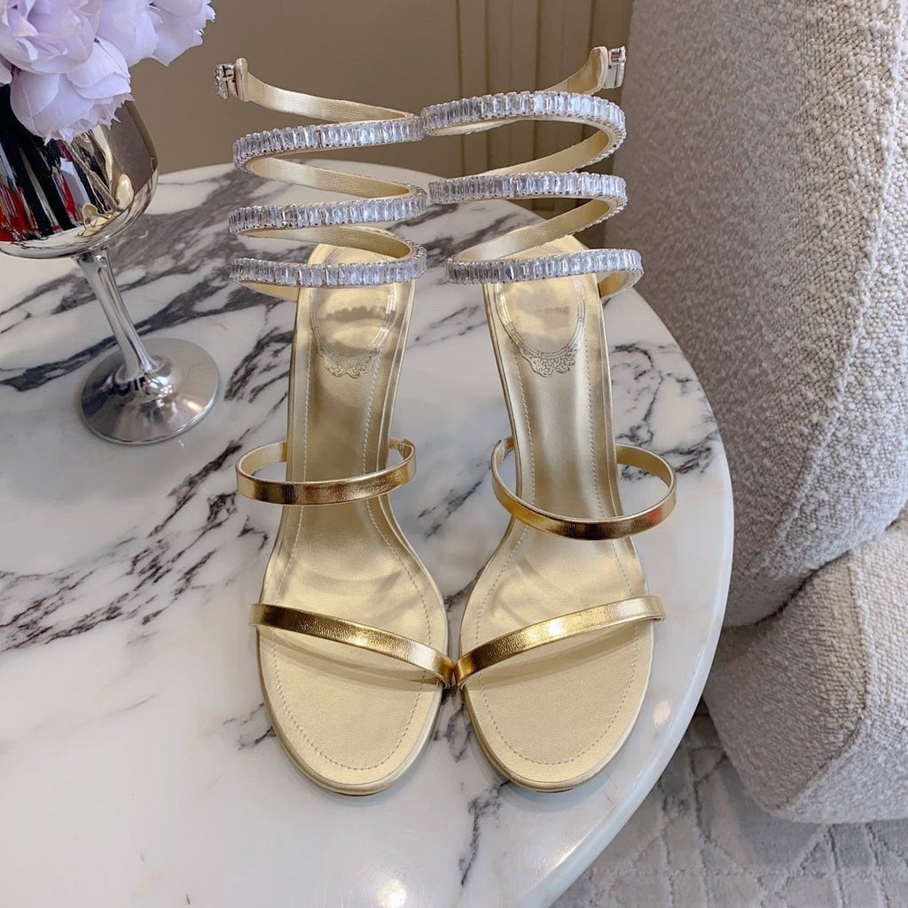 RENE CAOVILLA 26S CLEO HIGH HEELS SANDALS 95 MM IN GOLD LAMBSKIN STYLE 19