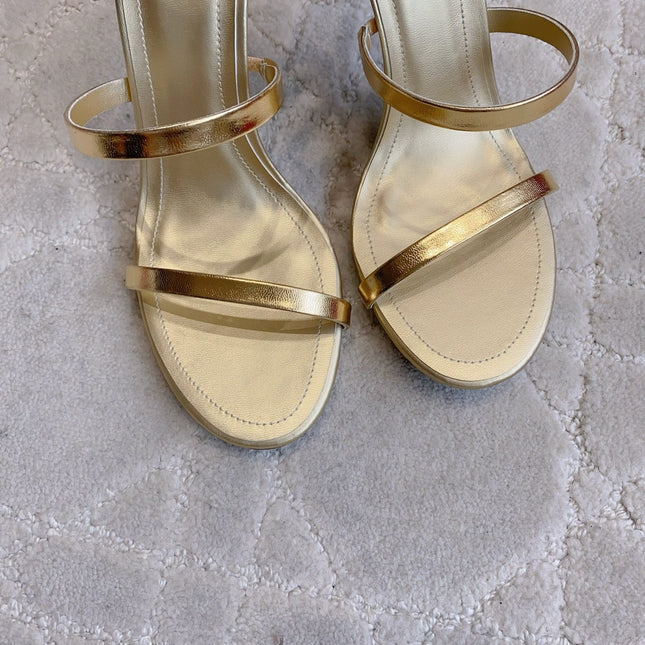 RENE CAOVILLA 26S CLEO HIGH HEELS SANDALS 95 MM IN GOLD LAMBSKIN STYLE 19