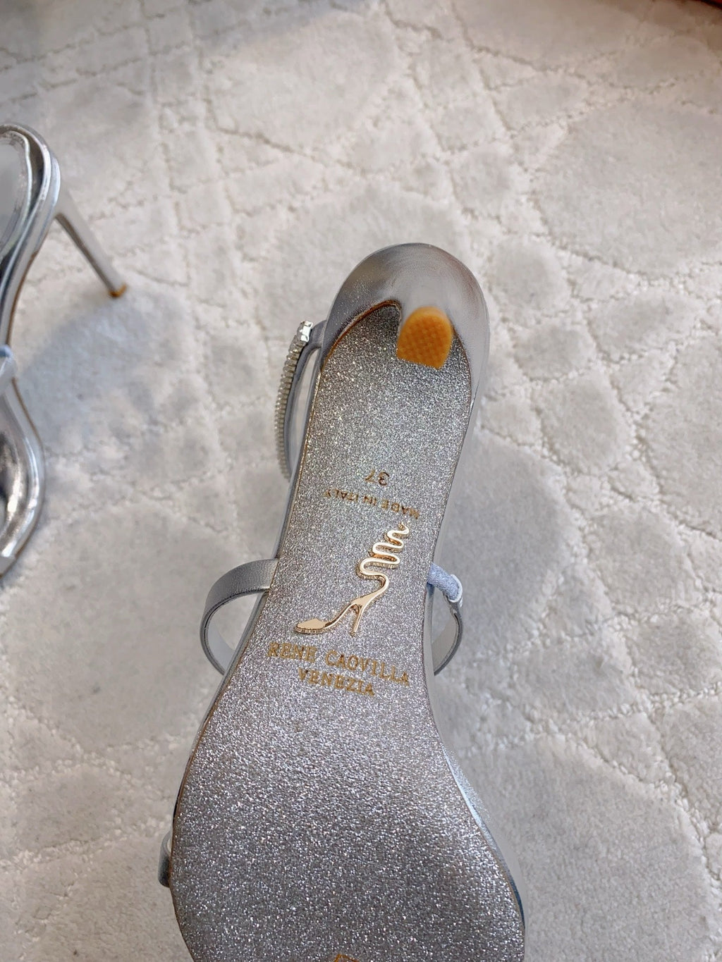RENE CAOVILLA 26S CLEO HIGH HEELS SANDALS 95 MM IN SILVER LAMBSKIN STYLE 18