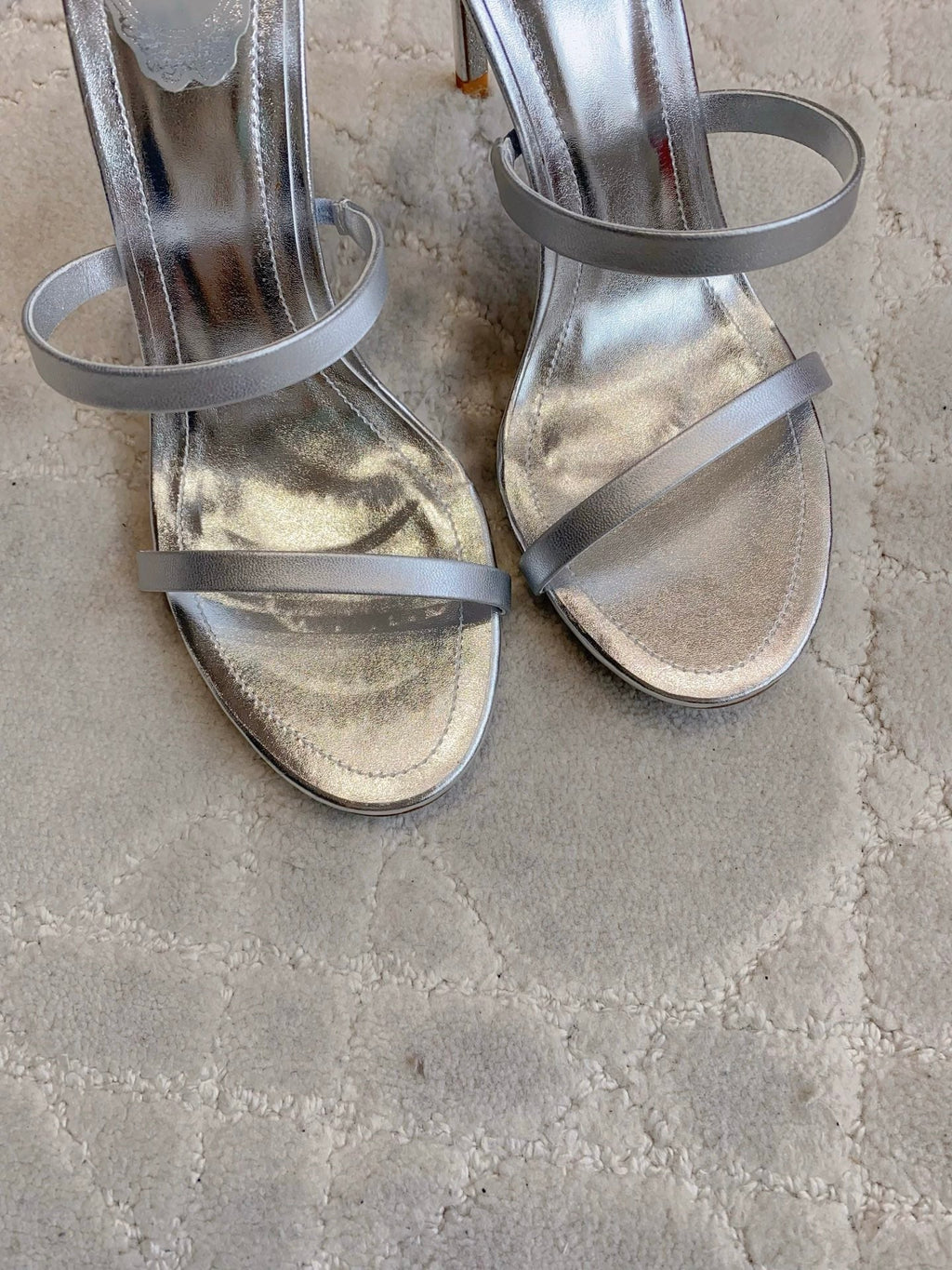 RENE CAOVILLA 26S CLEO HIGH HEELS SANDALS 95 MM IN SILVER LAMBSKIN STYLE 18