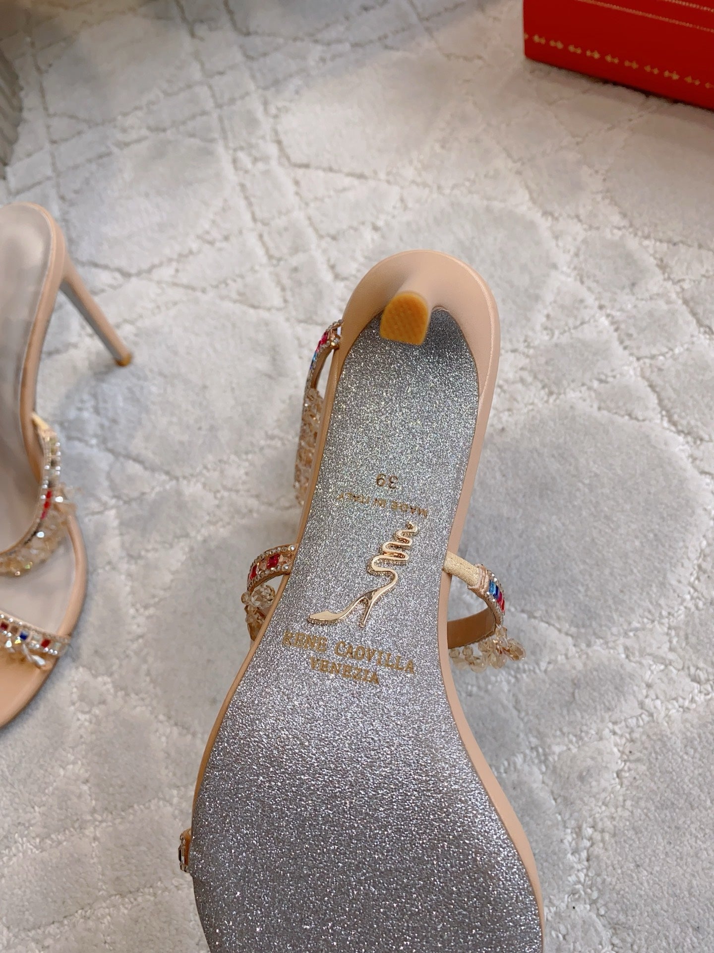 RENE CAOVILLA 26S CLEO HIGH HEELS SANDALS 95 MM IN BEIGE LAMBSKIN STYLE 17