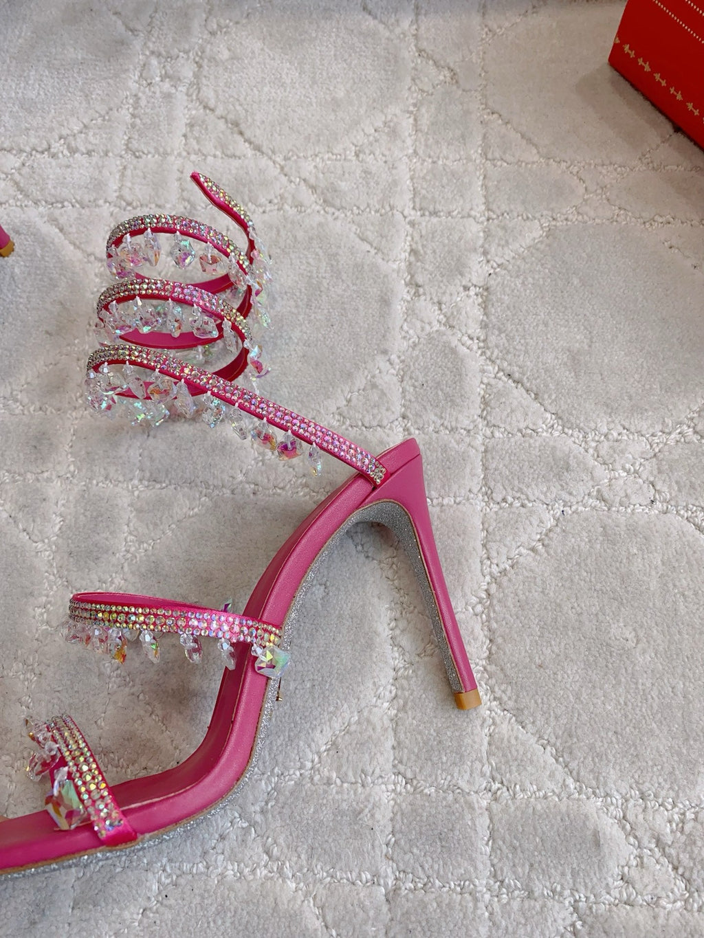 RENE CAOVILLA 26S CLEO HIGH HEELS SANDALS 95 MM IN PINK LAMBSKIN STYLE 14
