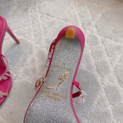 RENE CAOVILLA 26S CLEO HIGH HEELS SANDALS 95 MM IN PINK LAMBSKIN STYLE 14