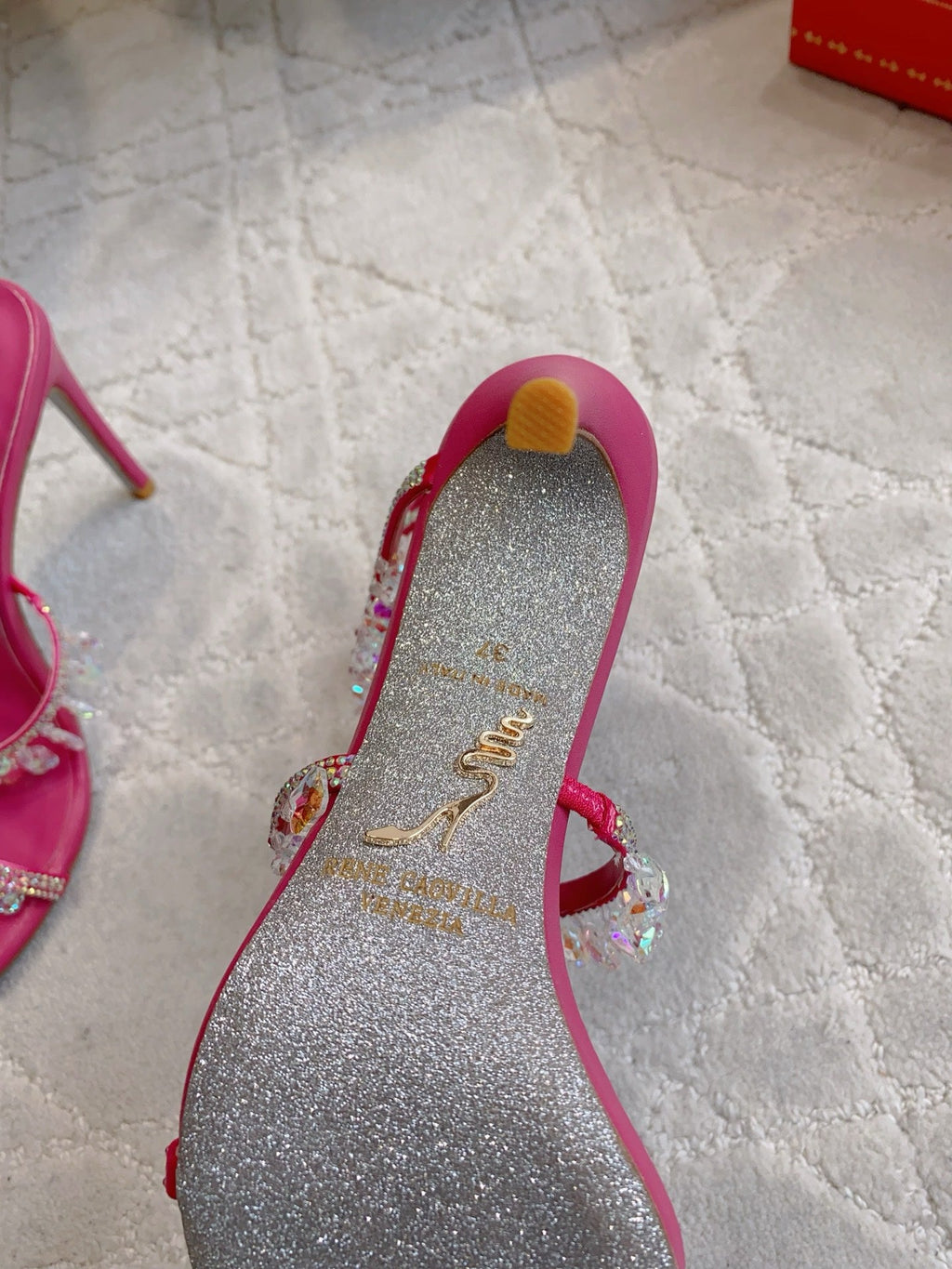 RENE CAOVILLA 26S CLEO HIGH HEELS SANDALS 95 MM IN PINK LAMBSKIN STYLE 14