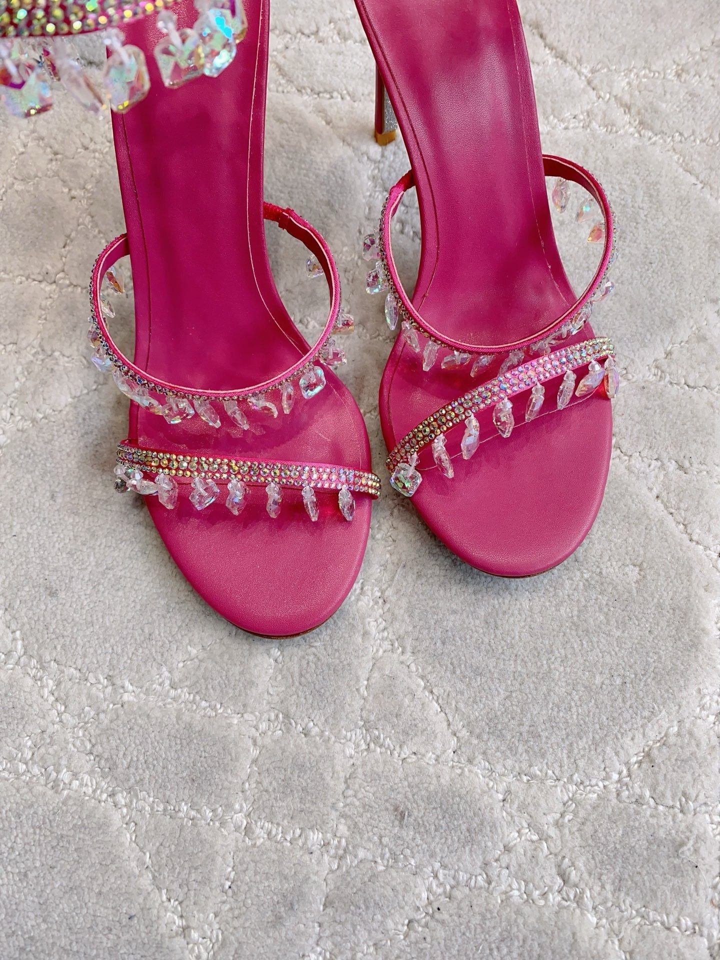 RENE CAOVILLA 26S CLEO HIGH HEELS SANDALS 95 MM IN PINK LAMBSKIN STYLE 14