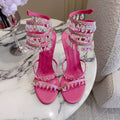 RENE CAOVILLA 26S CLEO HIGH HEELS SANDALS 95 MM IN PINK LAMBSKIN STYLE 14