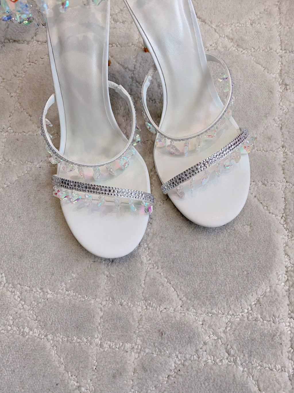 RENE CAOVILLA 26S CLEO HIGH HEELS SANDALS 95 MM IN WHITE LAMBSKIN STYLE 10