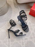 RENE CAOVILLA 26S CLEO HIGH HEELS SANDALS 95 MM IN BLACK LAMBSKIN STYLE 8
