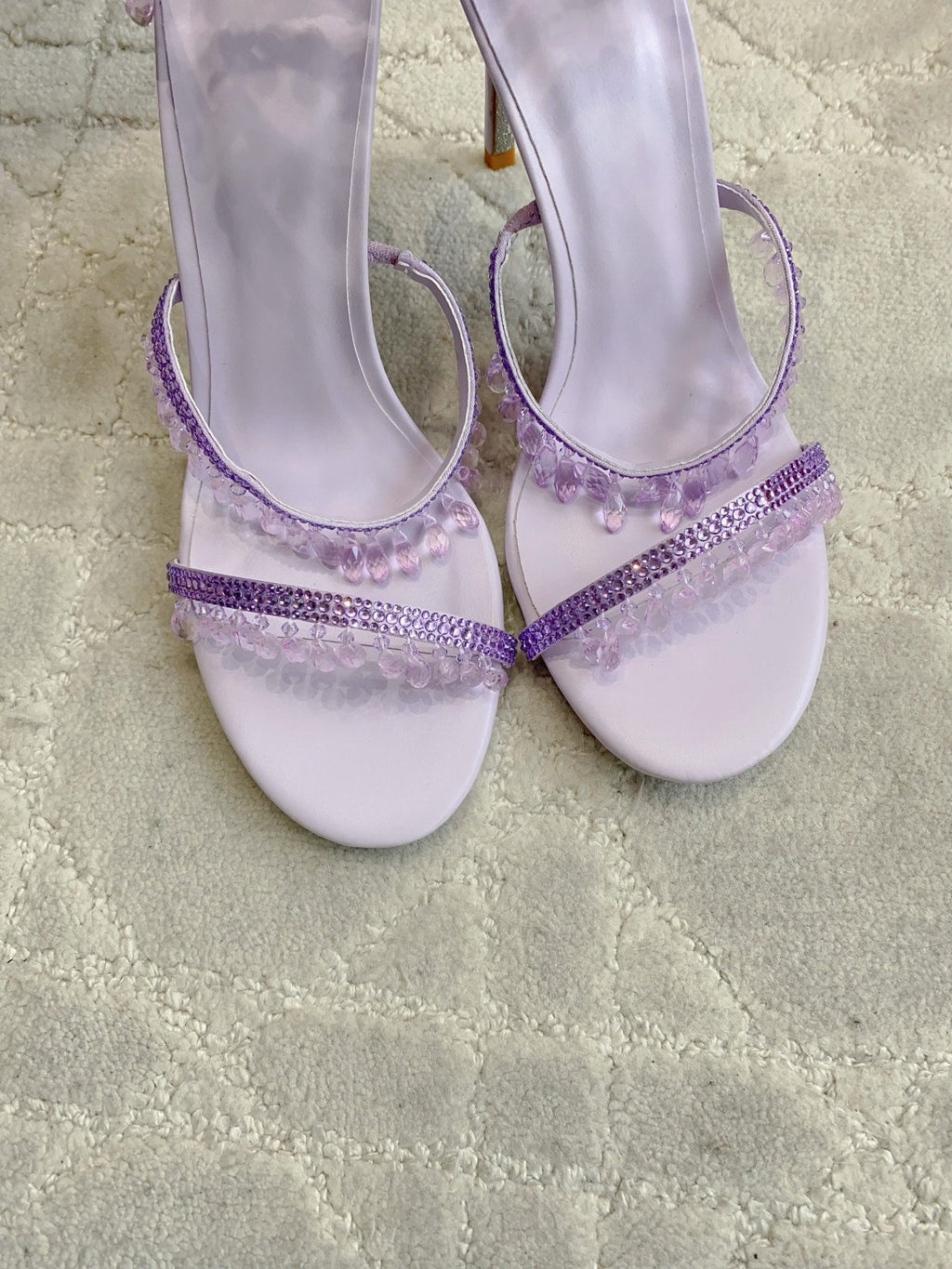 RENE CAOVILLA 26S CLEO HIGH HEELS SANDALS 95 MM IN LIGHT PURPLE LAMBSKIN STYLE 11