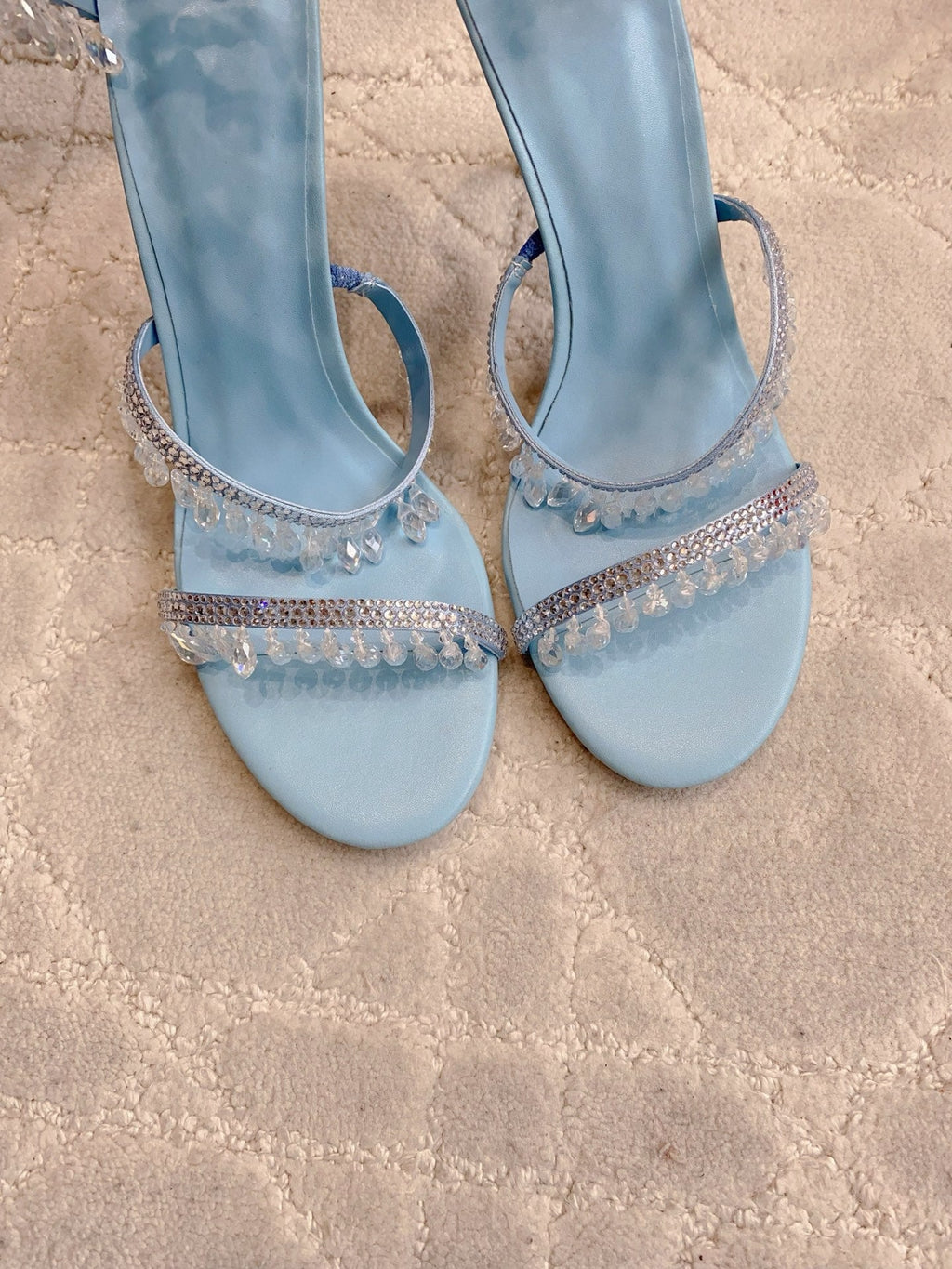 RENE CAOVILLA 26S CLEO HIGH HEELS SANDALS 95 MM IN LIGHT BLUE LAMBSKIN