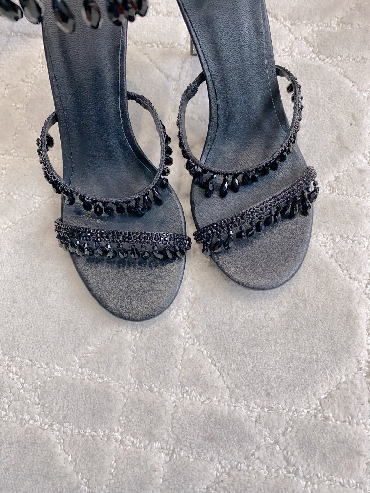 RENE CAOVILLA 26S CLEO HIGH HEELS SANDALS 95 MM IN BLACK LAMBSKIN STYLE 7