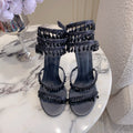 RENE CAOVILLA 26S CLEO HIGH HEELS SANDALS 95 MM IN BLACK LAMBSKIN STYLE 7