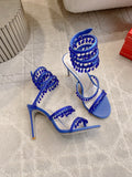 RENE CAOVILLA 26S CLEO HIGH HEELS SANDALS 95 MM IN NAVY BLUE LAMBSKIN