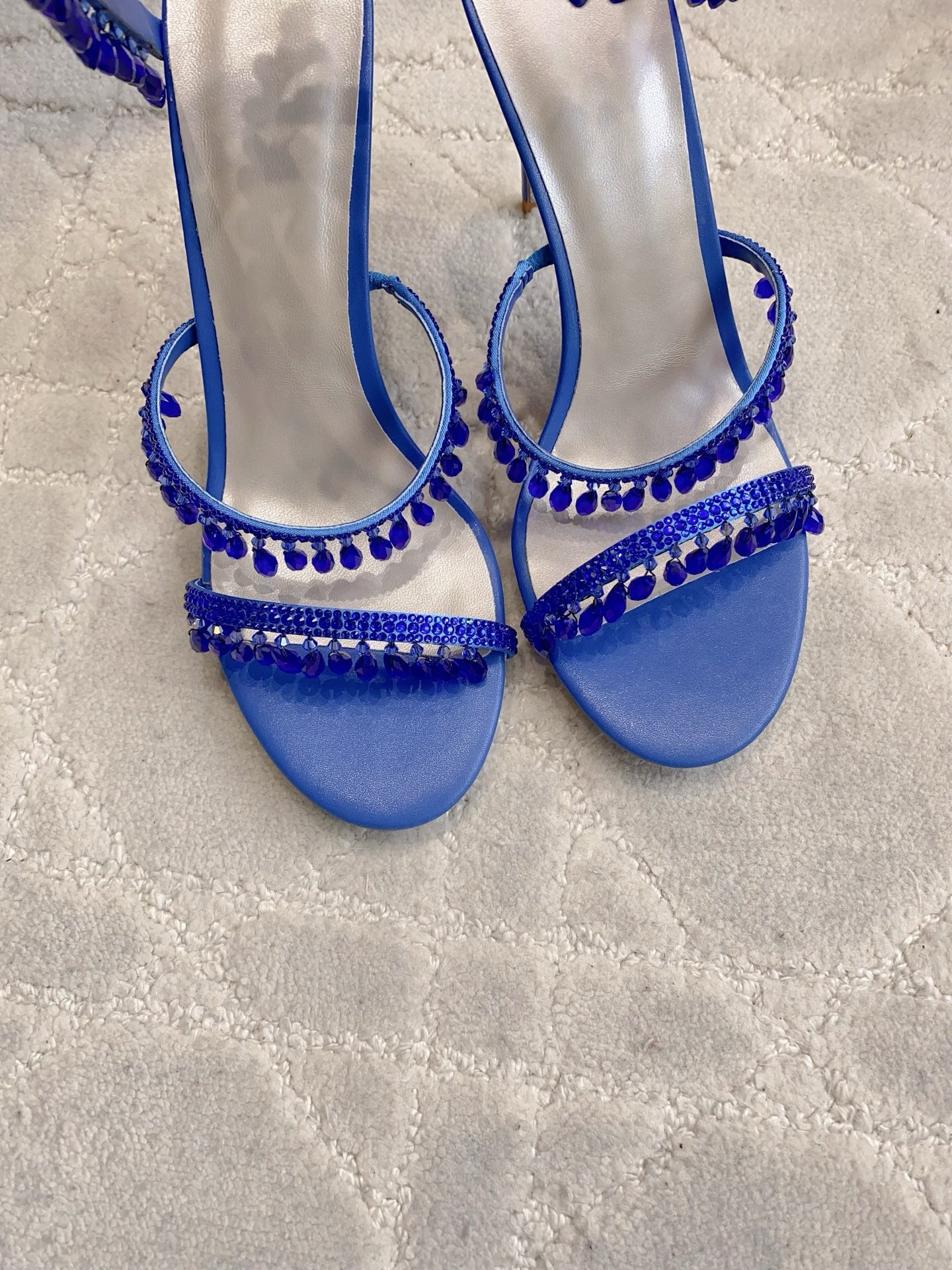 RENE CAOVILLA 26S CLEO HIGH HEELS SANDALS 95 MM IN NAVY BLUE LAMBSKIN