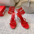 RENE CAOVILLA 26S CLEO HIGH HEELS SANDALS 95 MM IN RED LAMBSKIN STYLE 5