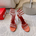 RENE CAOVILLA 26S CLEO HIGH HEELS SANDALS 95 MM IN ORANGE LAMBSKIN STYLE 3