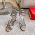 RENE CAOVILLA 26S CLEO HIGH HEELS SANDALS 95 MM IN SILVER LAMBSKIN