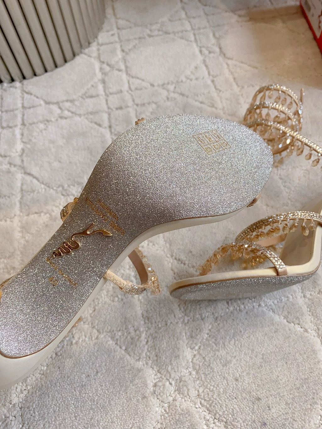 RENE CAOVILLA 26S CLEO HIGH HEELS SANDALS 95 MM IN LIGHT BEIGE LAMBSKIN