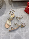 RENE CAOVILLA 26S RHINESTONE HIGH HEELS SANDALS 45 MM IN BEIGE LAMBSKIN