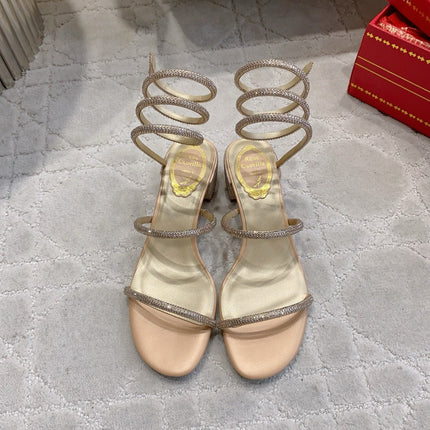 RENE CAOVILLA 26S RHINESTONE HIGH HEELS SANDALS 45 MM IN BEIGE LAMBSKIN