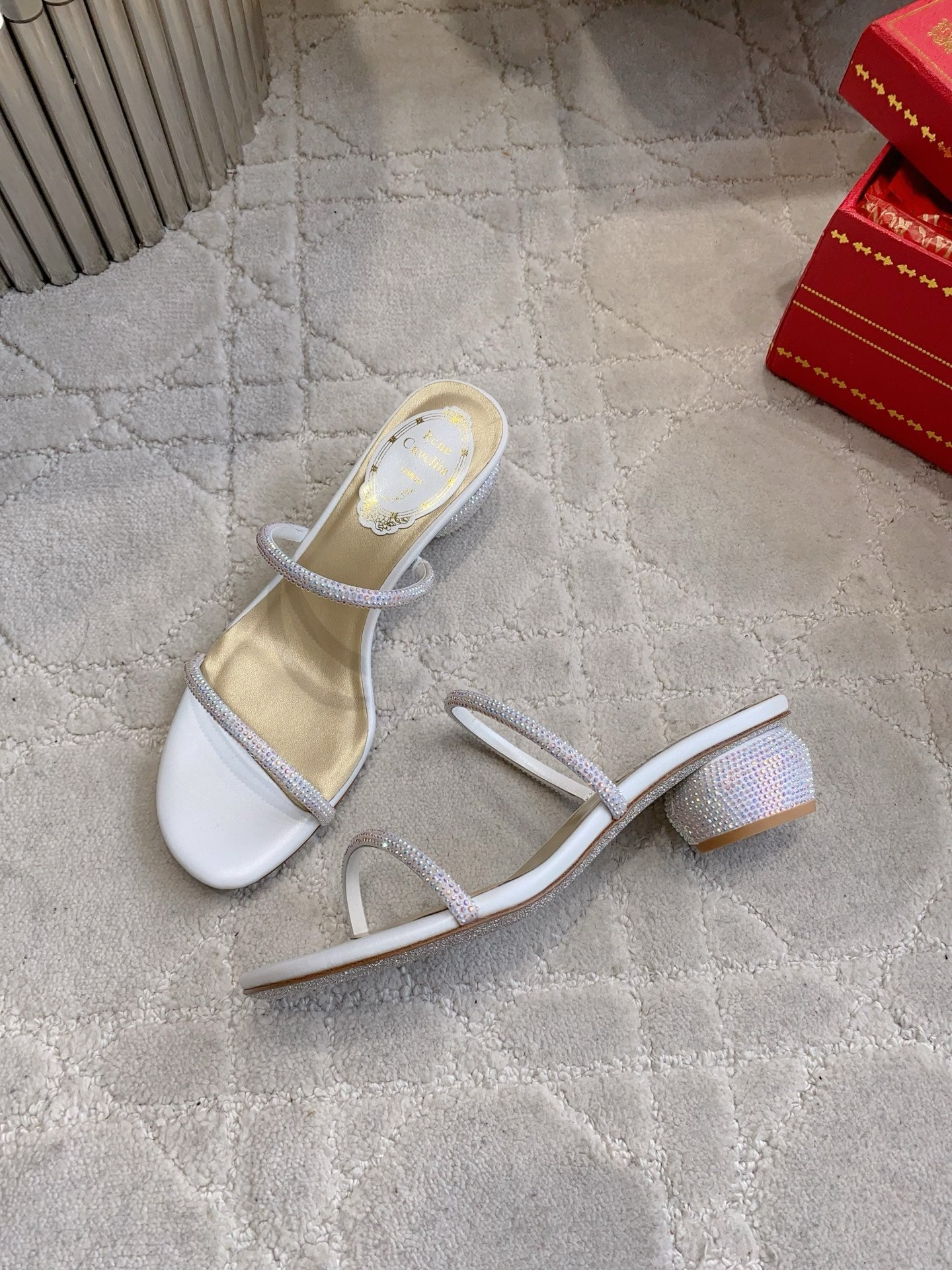 RENE CAOVILLA 26S HIGH-HEELED SANDALS 45 MM IN WHITE LAMBSKIN