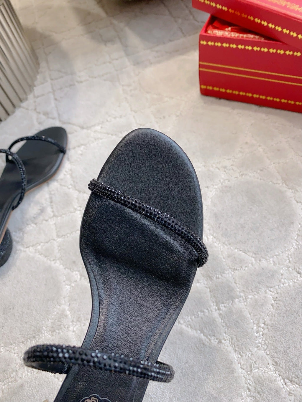 RENE CAOVILLA 26S HIGH-HEELED SANDALS 45 MM IN BLACK LAMBSKIN