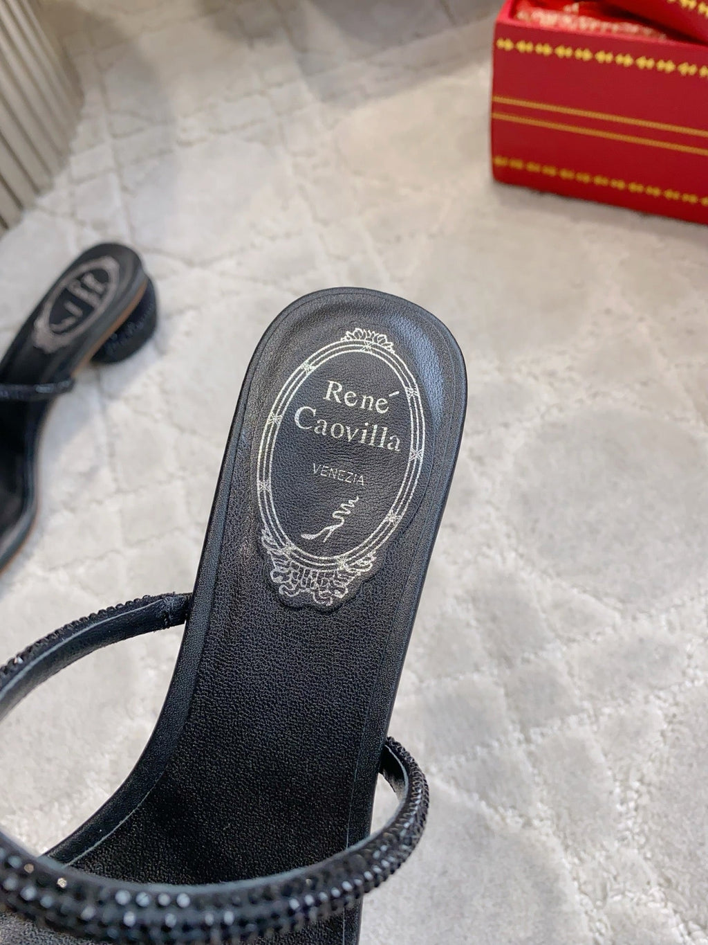 RENE CAOVILLA 26S HIGH-HEELED SANDALS 45 MM IN BLACK LAMBSKIN