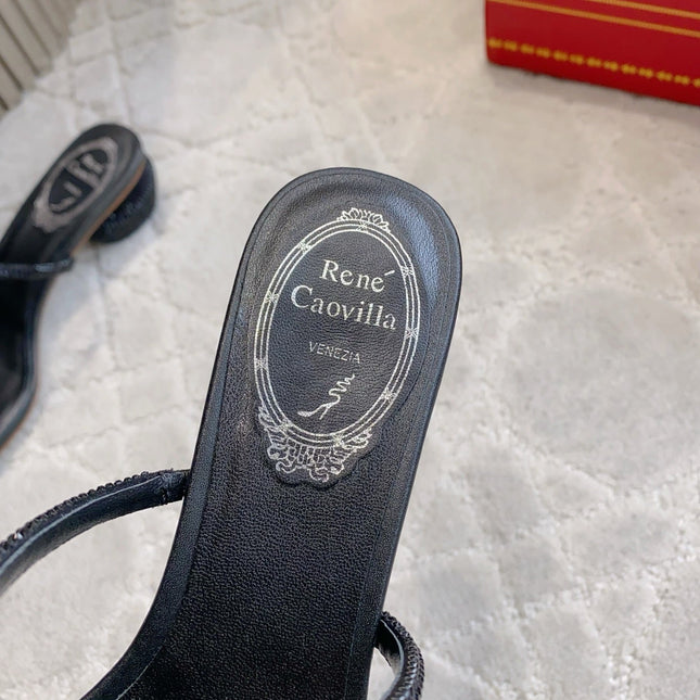 RENE CAOVILLA 26S HIGH-HEELED SANDALS 45 MM IN BLACK LAMBSKIN